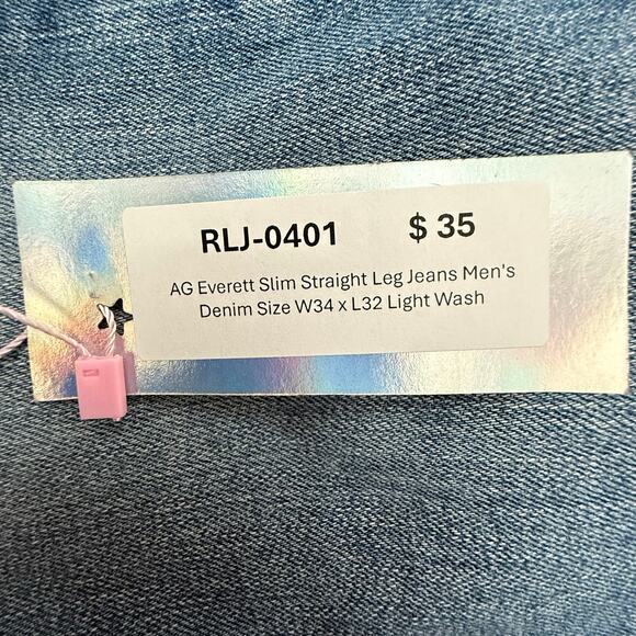 AG Everett Slim Straight Leg Jeans Men's Denim Size W34 x L32 Light Wash - Picture 5 of 11